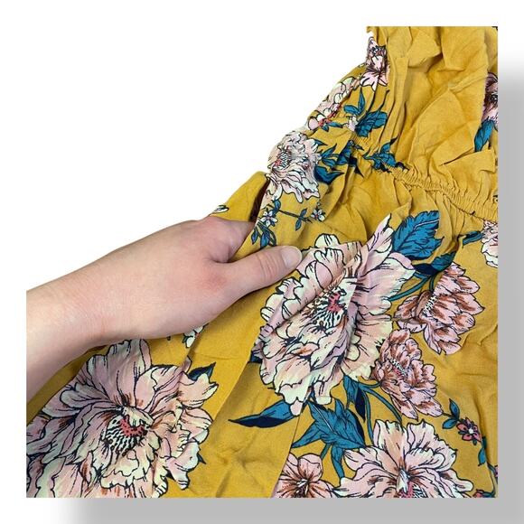 Band of Gypsies Floral Print Cold Shoulder Maxi Dress Size S Yellow Pink Boho - Picture 6 of 9